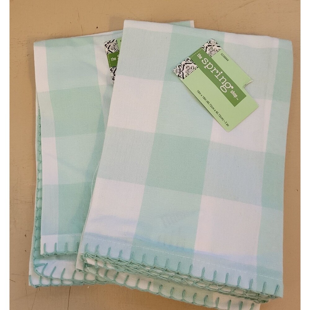 Set of 4 Cotton Cloth Napkins Green Buffalo Check Table Accessories